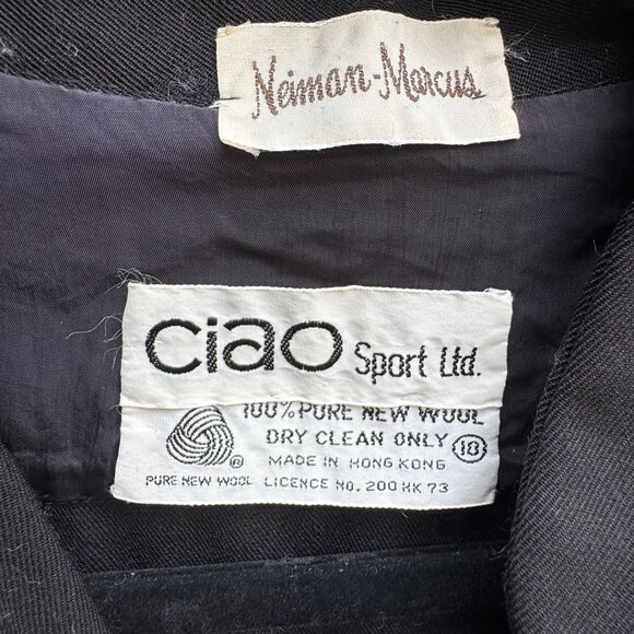Neiman Marcus Ciao Vintage Womens Black Wool Wide Leg Military Style Jumpsuit 10 - Picture 2 of 11